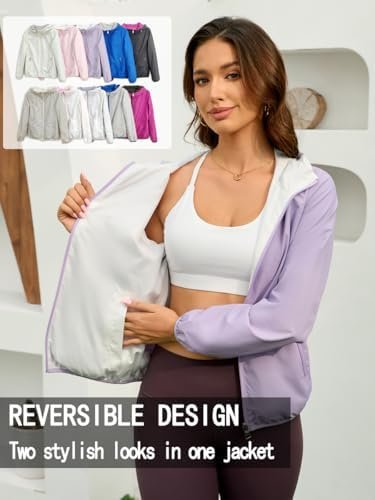 Womens Reversible Rain Jacket Lightweight Waterproof Windbre...