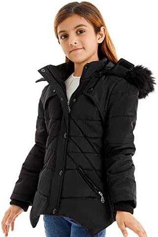 FARVALUE Girls' Winter Coats Fur Hooded Warm Puffer Jacket C...