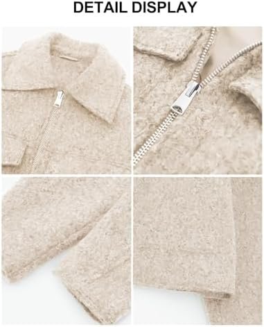 hathne Women's Wool Coat Casual Copped Bomber Jacket Zip Up ...