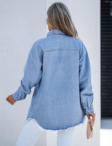 luvamia Denim Jacket for Women Oversized Button Down Casual ...