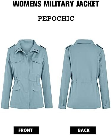 Pepochic Womens Military Jacket Zip Up Snap Buttons Lightwei...