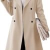 Danedvi Womens Long Double Breasted Coats Lapel Collar Pea C...