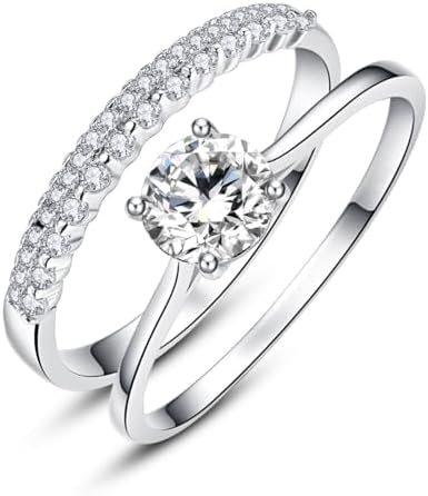 1.2ct White Gold Bridal Ring Sets Round Cut CZ Engagement Ri...
