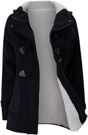 JiangWu Womens Fashion Horn Button Fleece Thicken Coat with ... JiangWu Womens Fashion Horn Button Fleece Thicken Coat with ...