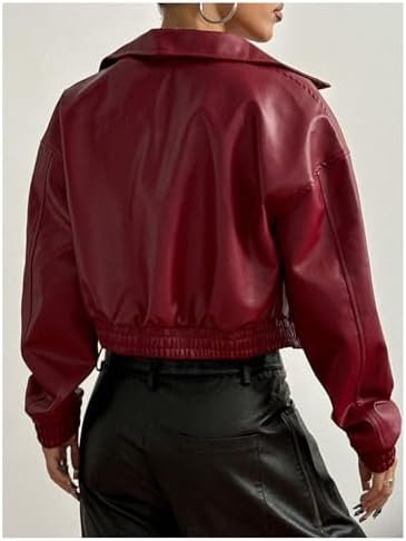 Women's Y2K Faux PU Leather Jacket Crop Zip Up Motorcycle Co...