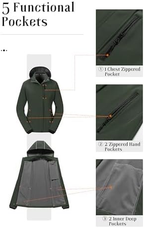 Pursky Women's Softshell Jacket Lightweight Fleece Lined Rai...
