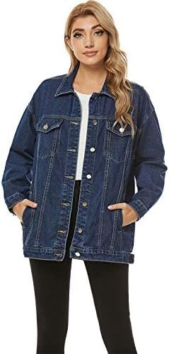 PUWEI Women's Oversized Denim Jacket Distressed Lapel Button...