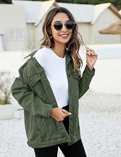 PUWEI Women's Oversized Denim Jacket Distressed Lapel Button...