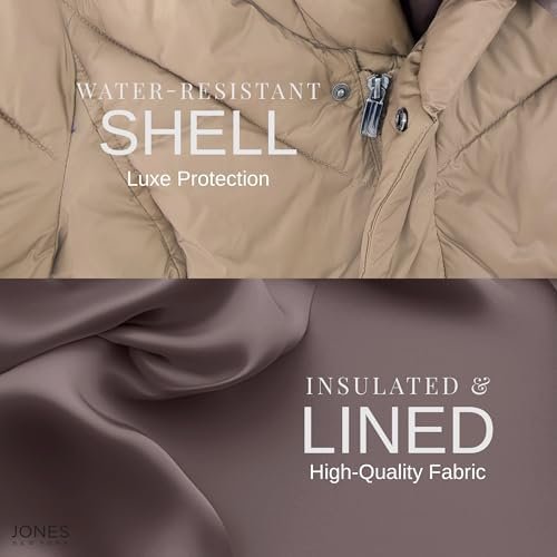 Jones NY Hooded Women's Puffer Jacket with Pillow Collar Bib...