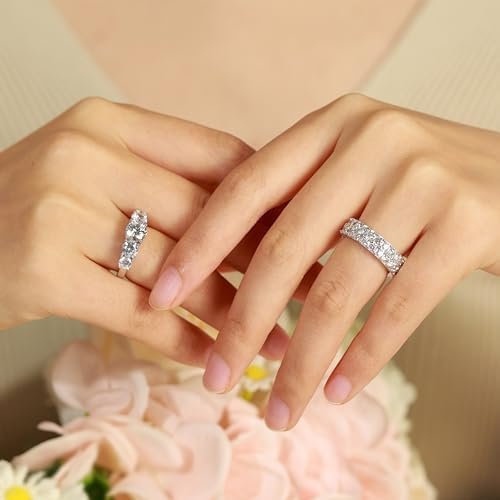 5 Stone 1ct Moissanite Ring for Women, 6.5MM D Color VVS1 Cl...