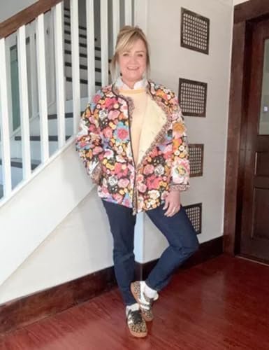 Womens Cropped Quilted Lightweight Jackets Floral Printed Op...