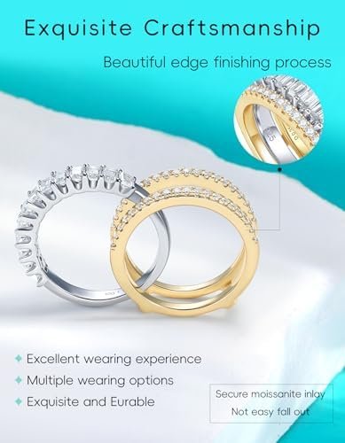 Moissanite Ring Sets for Women Band Stackable D Color VVS1 C...