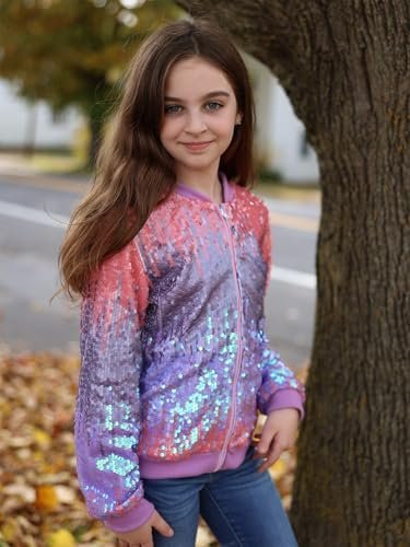 Lovekider Girls Sequin Jacket Glitter Long Sleeves Gradient ...