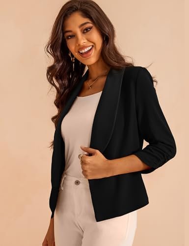 Women's 3/4 Sleeve Cropped Blazer Lightweight Open Front Car...