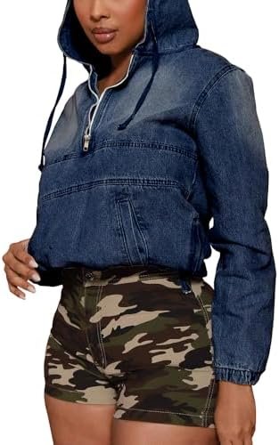PINSV Women's Half Zip Sweatshirt Denim Hoodie Pullover Jack...