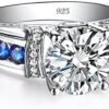 Moissanite Rings for Women 1 CT Round Cut Blue Wedding Ring ...
