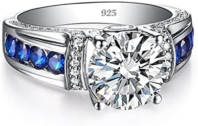 Moissanite Rings for Women 1 CT Round Cut Blue Wedding Ring ...