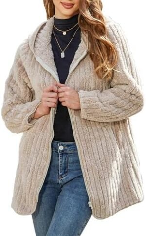 Womens Fleece Jacket Hooded Winter Warm Full Zip Long Sleeve... Womens Fleece Jacket Hooded Winter Warm Full Zip Long Sleeve...