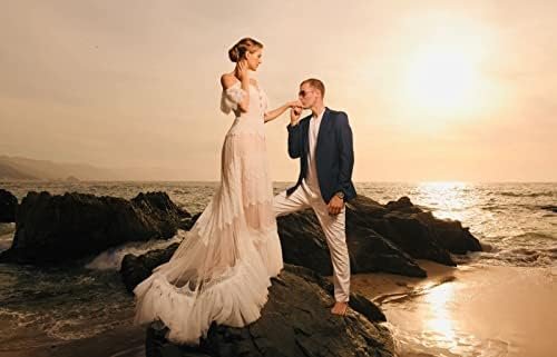 Women's Wedding Dresses Chic Lace Evening Dresses V Neck Ruf...