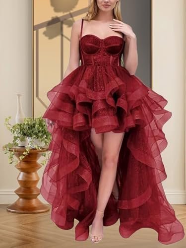 Tulle Spaghetti Straps Long Formal Prom Gowns for Women Tier...