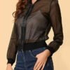 Fisoew Women's Crop Mesh Sheer Bomber Jackets Lightweight Lo...