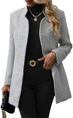 MakeMeChic Women's Open Front Business Coat Long Sleeve Stan...