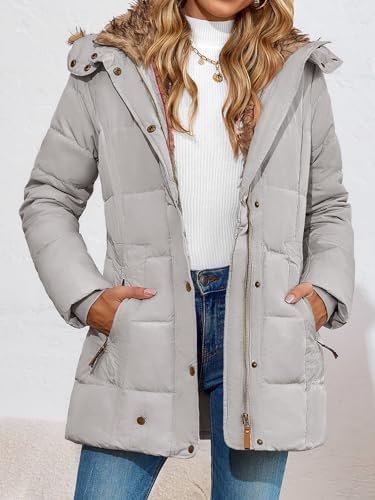 Remikstyt Womens Coats Winter Zipper Hooded Faux Fur Inside ...
