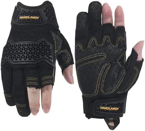 HLDD HANDLANDY Fingerless Work Gloves, Utility Working Glove...