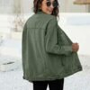 PUWEI Women's Oversized Denim Jacket Distressed Lapel Button...