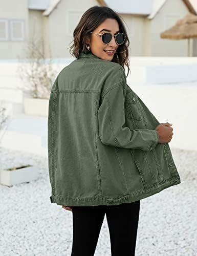 PUWEI Women's Oversized Denim Jacket Distressed Lapel Button...