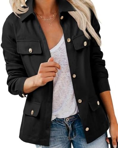 Tankaneo Womens Oversized Casual Shirt Jackets Military Util...
