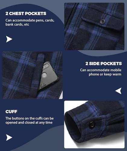 ZITY Men's Flannel Hooded Jacket Fleece Sherpa Lined Plaid S...