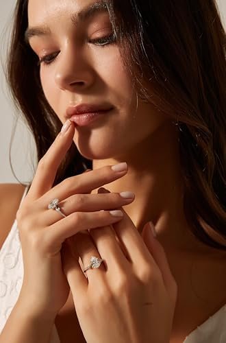 EAMTI 2CT 925 Sterling Silver Engagement Rings Pear Cut Wedd...