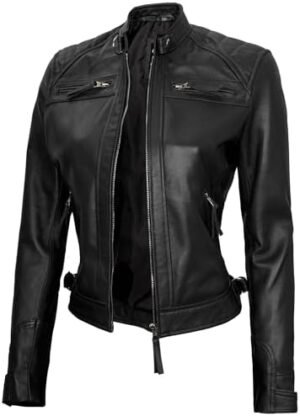 fjackets Real Leather Jacket Women - Cafe Racer Natural Grai... fjackets Real Leather Jacket Women - Cafe Racer Natural Grai...