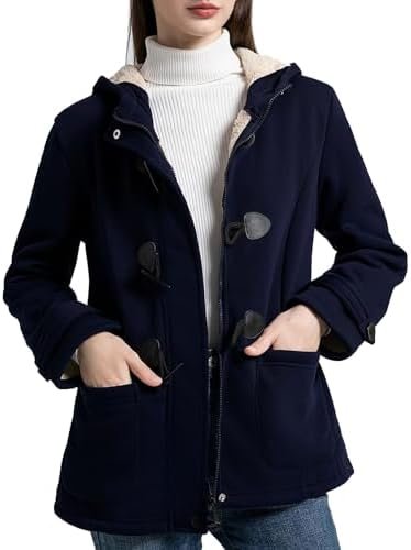 Flygo Women Sherpa Lined Hoodie Jacket Toggle Duffle Coat Wa...