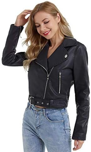 DIASHINY Faux Leather Jacket For Women Crop Short Cropped PU... DIASHINY Faux Leather Jacket For Women Crop Short Cropped PU...