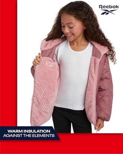 Reebok Girls' Reversible Puffer Jacket - Quilted Winter Coat...