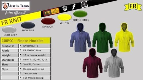 Just In Trend Flame Resistant FR Fleece Hoodie - 100% C - He...