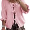 Saodimallsu Womens Tie Front Bow Cardigan Sweaters Chunky Kn...
