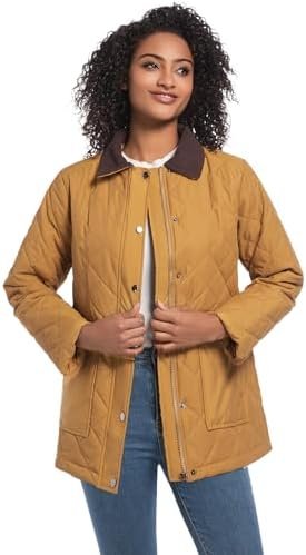 Quilted Barn Jacket for Women Corduroy Collar Lightweight Pu...