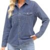 GRAPENT Denim Button Down Shirts for Women Long Sleeve Weste...