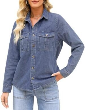 GRAPENT Denim Button Down Shirts for Women Long Sleeve Weste... GRAPENT Denim Button Down Shirts for Women Long Sleeve Weste...