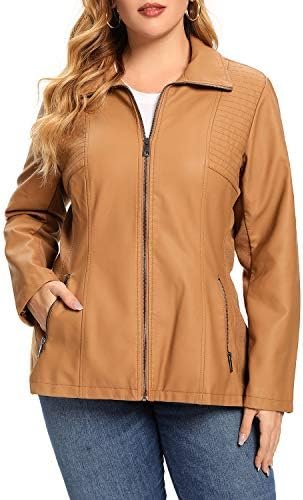 S P Y M Womens Faux Leather Jacket, Casual Fashion Quilted Z...