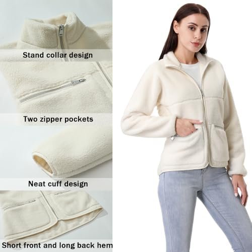 GIMECEN Women's Fuzzy Fleece Jacket Long Sleeve Zip Up Sherp...