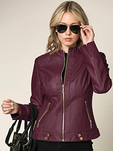 Lock and Love Women's Faux Leather Moto Biker Jacket Coat wi...