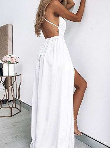 Women's Satin Formal Dress Sexy V Neck Backless Split Long M...