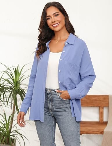 Totatuit Womens Cotton Button Down Shirts Long Sleeve Casual...