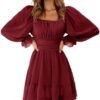 EXLURA Women's 2025 Casual Long Lantern Sleeve Dresses Squar...