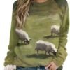 Womens Funny Sheep Sweatshirt Long Sleeve Lambs Printed Crew...