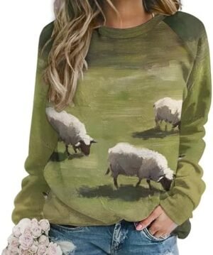 Womens Funny Sheep Sweatshirt Long Sleeve Lambs Printed Crew... Womens Funny Sheep Sweatshirt Long Sleeve Lambs Printed Crew...